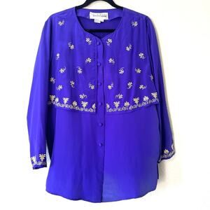 DVF Vintage Purple & Gold 100% Silk long Sleeved Blouse Size Medium